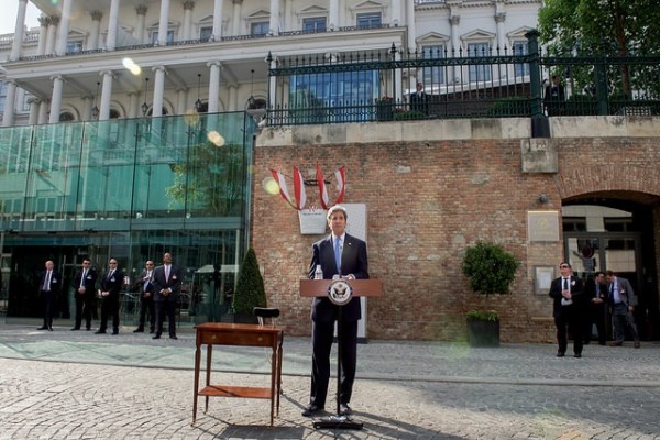 U.S. Secretary of State John Kerry delivers a statement to the international media after President Obama announced plans to re-open a U.S. Embassy in Cuba. Photo Credit: U.S. Government / Public Domain