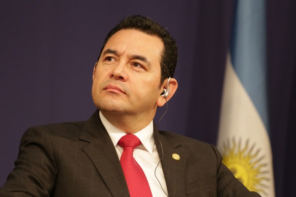 President Jimmy Morales of Guatemala looks upward