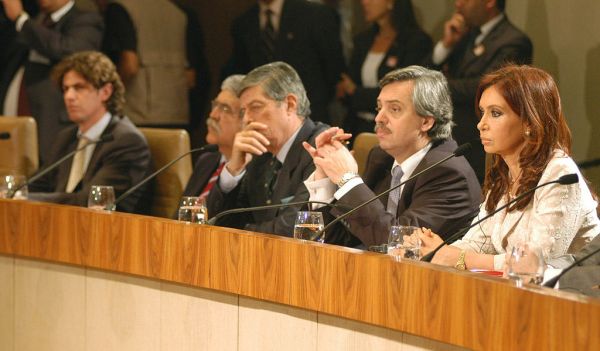 From right to left, Cristina Fernandez de Kirchner and Alberto Fernandez, and other ministers
