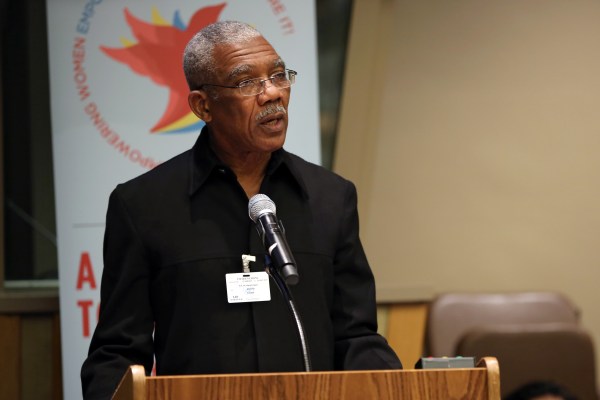 President David Granger speaking at a UN Women's Meeting